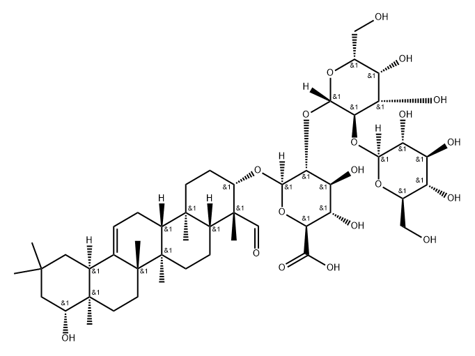 β-D-Glucopyranosiduronic acid, (3β,4β,22β)-22-hydroxy-23-oxoolean-12-en-3-yl O-β-D-glucopyranosyl-(1→2)-O-β-D-galactopyranosyl-(1→2)- (9CI) 化学構造式