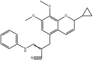 2-((2-cyclopropyl-7,8-dimethoxy-2H-chromen-5-yl)methyl)-3-(phenylamino)acrylonitrile(WXC06854) Struktur