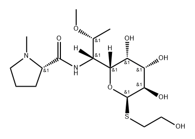 2-Hydroxyethyl 6,8-dideoxy-7-O-methyl-6-[[[(2S)-1-methyl-2-pyrrolidinyl]carbonyl]amino]-1-thio-D-erythro-α-D-galacto-octopyranoside Struktur