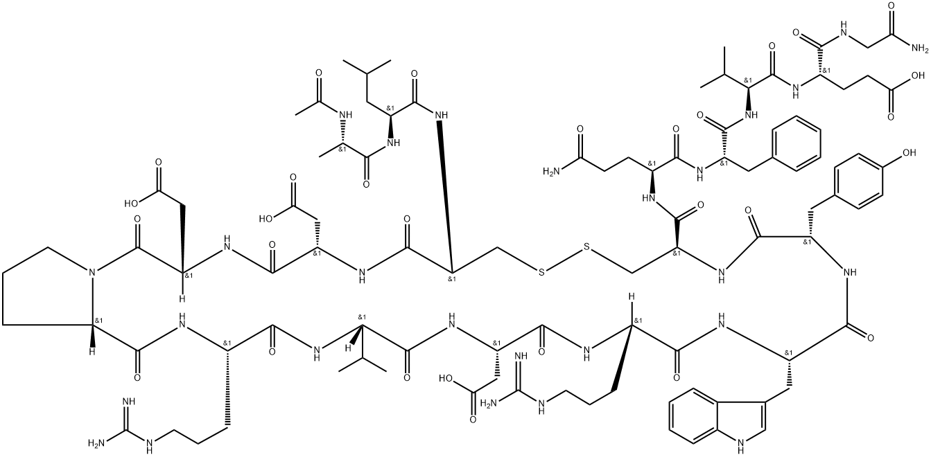 Ac-Ala-Leu-Cys-Asp-Asp-Pro-Arg-Val-Asp-Arg-Trp-Tyr-Cys-Gln-Phe-Val-Glu-Gly-NH2 (Disulfide bond) 结构式
