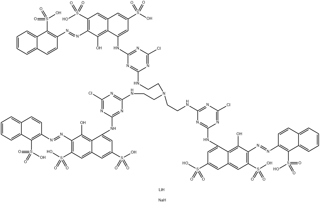 2,7-Naphthalenedisulfonic acid, 4,4,4-nitrilotris2,1-ethanediylimino(6-chloro-1,3,5-triazine-4,2-diyl)iminotris5-hydroxy-6-(1-sulfo-2-naphthalenyl)azo-, lithium sodium salt Struktur