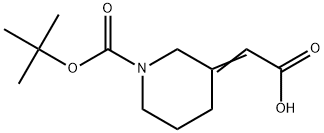 (E)-2-(1-(tert-butoxycarbonyl)piperidin-3-ylidene)acetic acid Struktur