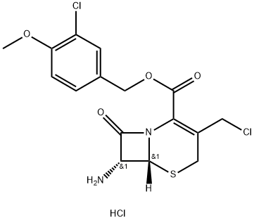 5-Thia-1-azabicyclo[4.2.0]oct-2-ene-2-carboxylic acid, 7-amino-3-(chloromethyl)-8-oxo-, (3-chloro-4-methoxyphenyl)methyl ester, hydrochloride (1:1), (6R,7R)- 化学構造式