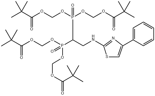 Propanoic acid, 2,2-dimethyl-, 1,1′,1′′,1′′′-[[2-[(4-phenyl-2-thiazolyl)amino]ethylidene]bis[phosphinylidynebis(oxymethylene)]] ester Structure