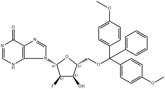 9-(((2R,3R,4R,5R)-5-((双(4-甲氧基苯基)(苯基)甲氧基)甲基)-3-氟-4-羟基四氢呋喃-2-基)-3,9-二氢-6H-嘌呤-6-酮, 1951424-83-1, 结构式