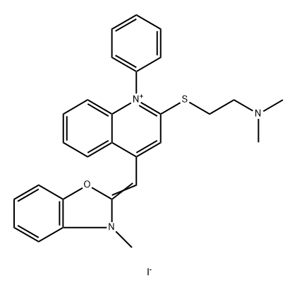 Quinolinium, 2-[[2-(dimethylamino)ethyl]thio]-4-[(3-methyl-2(3H)-benzoxazolylidene)methyl]-1-phenyl-, iodide (1:1) Structure