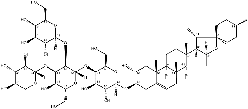 b-D-Galactopyranoside, (2a,3b,25S)-2-hydroxyspirost-5-en-3-yl O-b-D-glucopyranosyl-(1(R)2)-O-[b-D-xylopyranosyl-(1(R)3)]-O-b-D-glucopyranosyl-(1(R)4)- (9CI),195304-82-6,结构式