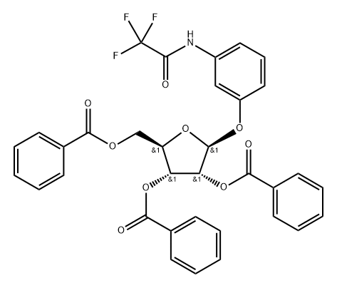 Acetamide, 2,2,2-trifluoro-N-3-(2,3,5-tri-O-benzoyl-.beta.-D-ribofuranosyl)oxyphenyl- 化学構造式