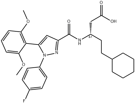 Cyclohexanepentanoic acid, β-[[[5-(2,6-dimethoxyphenyl)-1-(4-fluorophenyl)-1H-pyrazol-3-yl]carbonyl]amino]-, (βS)- Structure