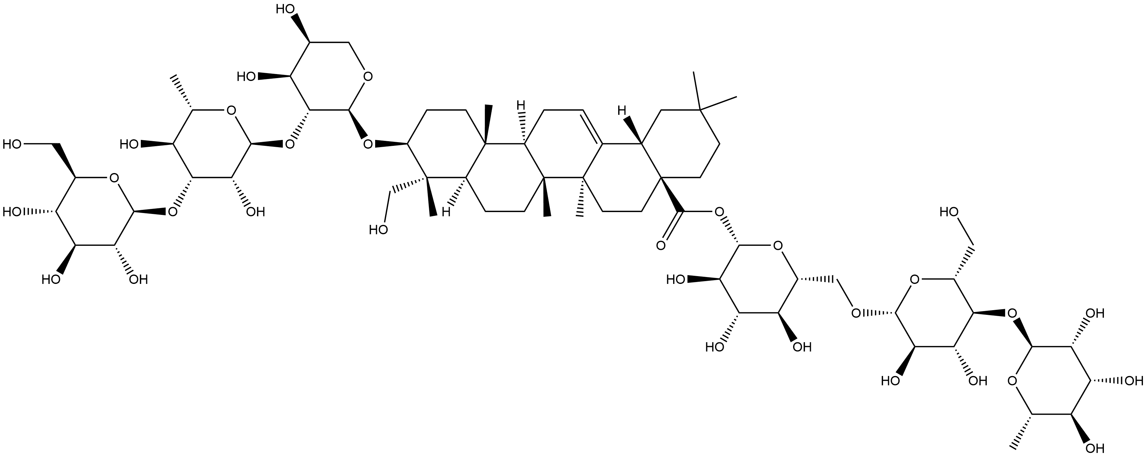 Olean-12-en-28-oic acid, 3-[(O-β-D-glucopyranosyl-(1→3)-O-6-deoxy-α-L-mannopyranosyl-(1→2)-α-L-arabinopyranosyl)oxy]-23-hydroxy-, O-6-deoxy-α-L-mannopyranosyl-(1→4)-O-β-D-glucopyranosyl-(1→6)-β-D-glucopyranosyl ester, (3β,4α)-|PATRINIA SAPONIN H3