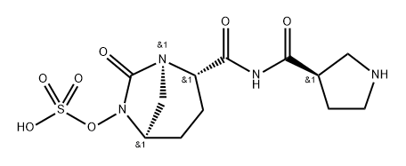 (1R,2S,5R)-7-oxo-2-(((R)-pyrrolidine-3-carbonyl)carbamoyl)-1,6-diazabicyclo[3.2.1]octan-6-yl hydrogen sulfate Structure