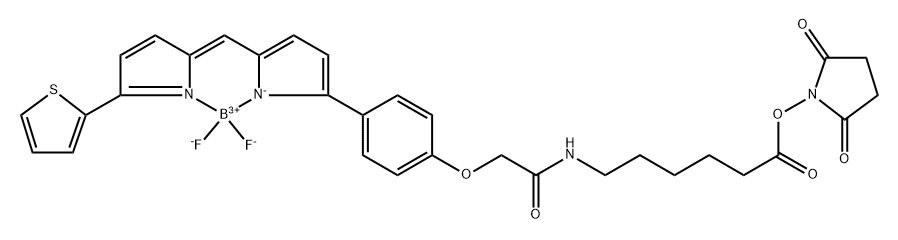 (T-4)-[N-[6-[(2,5-Dioxo-1-pyrrolidinyl)oxy]-6-oxohexyl]-2-[4-[5-[[5-(2-thienyl)-2H-pyrrol-2-ylidene-κN]methyl]-1H-pyrrol-2-yl-κN]phenoxy]acetamidato]difluoroboron Structure