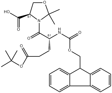 3-Oxazolidinepentanoic acid, 4-carboxy-γ-[[(9H-fluoren-9-ylmethoxy)carbonyl]amino]-2,2-dimethyl-δ-oxo-, 3-(1,1-dimethylethyl) ester, (γR,4R)- Structure