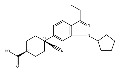 Cyclohexanecarboxylic acid, 4-cyano-4-(1-cyclopentyl-3-ethyl-1H-indazol-6-yl)-, cis-|