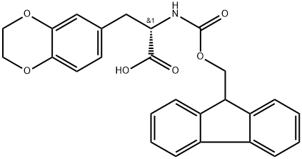 1,4-Benzodioxin-6-propanoic acid, α-[[(9H-fluoren-9-ylmethoxy)carbonyl]amino]-2,3-dihydro-, (αS)- Structure