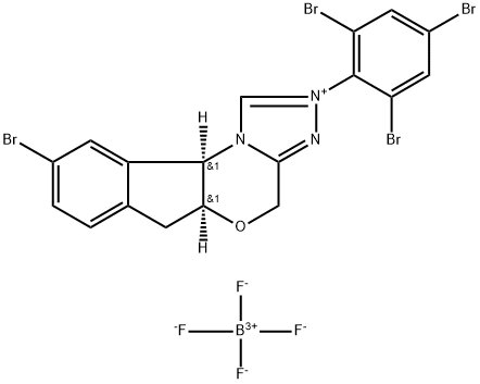 4H,6H-茚并[2,1-B][1,2,4]三唑并[4,3-D][1,4]噁嗪鎓,9-溴-5A,10B-二氢-2-(2,4,6-三溴苯基)-,(5AS,10BR)-,四氟硼酸盐(1-)(1:1) 结构式