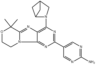 5-[4-(2-azabicyclo[2.1.1]hexan-2-yl)-6,6-dimethyl-8,9-dihydropurino[8,9-c][1,4]oxazin-2-yl]pyrimidin-2-amine 结构式