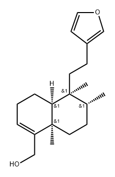 17,19-Dinor-5β,9βH-labda-3,13(16),14-trien-18-ol, 15,16-epoxy-5,9-dimethyl-, (-)- (8CI) Struktur