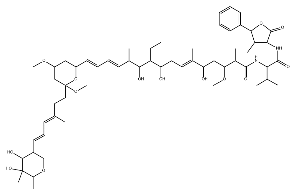 Hexitol, 1,5-anhydro-2,6-dideoxy-2-[(1E,3E)-6-[6-[(1E,3E)-7-ethyl-6,8,12-trihydroxy-14-methoxy-5,11,15-trimethyl-16-[[2-methyl-1-[[(tetrahydro-4-methyl-2-oxo-5-phenyl-3-furanyl)amino]carbonyl]propyl]amino]-16-oxo-1,3,10-hexadecatrienyl]tetrahydro-2,4-dimethoxy-2H-pyran-2-yl]-4-methyl-1,3-hexadienyl]-4-C-methyl-|共生霉素