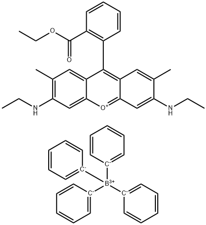 9-[2-(乙氧羰基)苯基]-3,6-双(乙基氨基)-2,7-二甲基-四苯基硼酸酯(1-)(1:1)黄嘌呤(ACI) 结构式