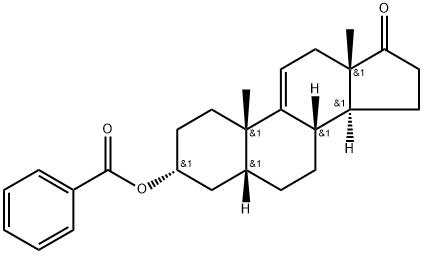 Androst-9(11)-en-17-one, 3-(benzoyloxy)-, (3α,5β)- Structure