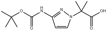 1H-Pyrazole-1-acetic acid, 3-[[(1,1-dimethylethoxy)carbonyl]amino]-α,α-dimethyl- 化学構造式