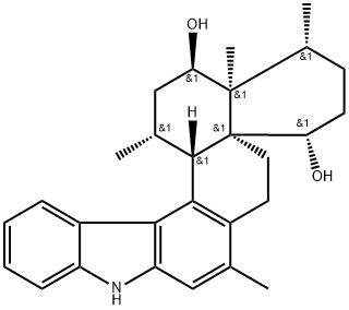 Phenanthro[2,1-c]carbazole-4,16-diol, 1,2,3,4,5,6,9,13d,14,15,16,16a-dodecahydro-1,7,14,16a-tetramethyl-, (1R,4S,4aS,13dS,14R,16R,16aS)- 结构式