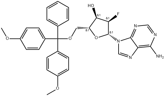 Adenosine, 5'-O-[bis(4-methoxyphenyl)phenylmethyl]-2'-deoxy-2'-fluoro- (9CI) Structure