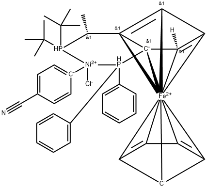 氯(4-氰基苯基)[(R)-1 - [(S)-2-(二苯基膦基)二茂铁基] ethylditertbutylphosphine]镍(II) 结构式