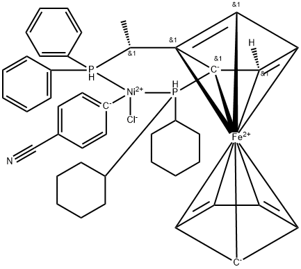 Chloro(4-cyanophenyl){(R)-1-[(S)-2-(dicyclohexylphosphino)ferrocenyl]ethyl (diphenylphosphine)}nickel(II) Structure