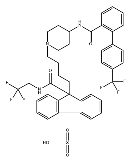 9H-Fluorene-9-carboxamide, N-(2,2,2-trifluoroethyl)-9-[4-[4-[[[4'-(trifluoromethyl)[1,1'-biphenyl]-2-yl]carbonyl]amino]-1-piperidinyl]butyl]-, compd. with methanesulfonate (1:1) Structure