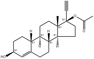 (17R)-19-ノルプレグナ-4-エン-20-イン-3β,17-ジオール17-アセタート 化学構造式