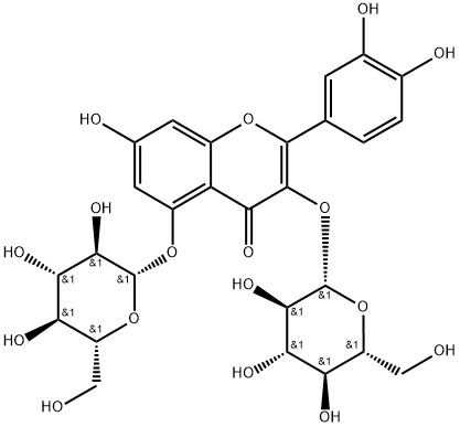 4H-1-Benzopyran-4-one, 2-(3,4-dihydroxyphenyl)-3,5-bis(β-D-glucopyranosyloxy)-7-hydroxy- Struktur