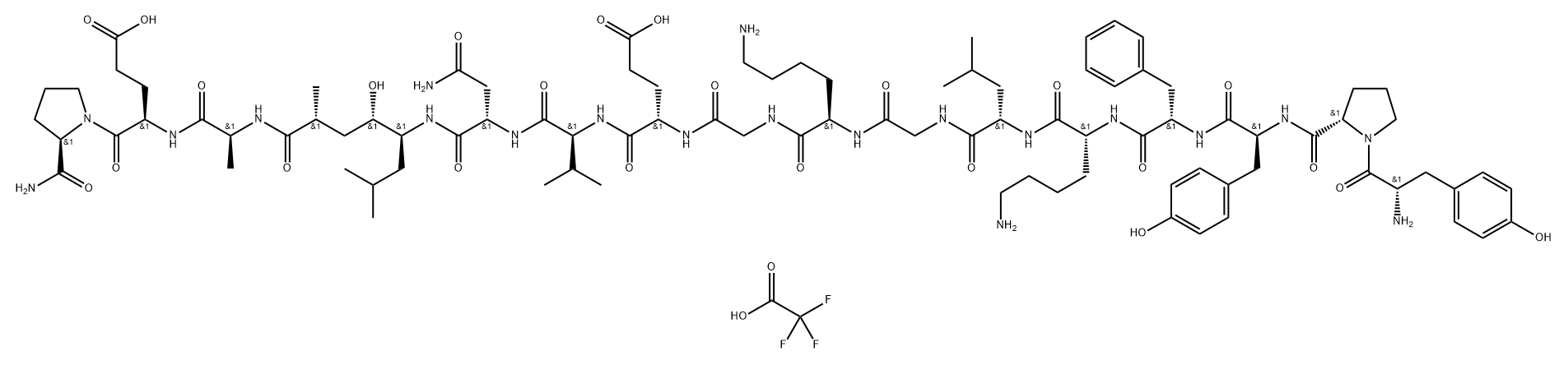 2072129-88-3 (4S,7S,10S,13S,16S,19S)-19-((S)-2-(2-((S)-4-氨基-2-((S)-1-((S)-2-(((S)-2-氨基-3-甲基丁酰胺基)-3-(4-羟基苯基)丙酰基)吡咯烷-2-羧酰胺基)-4-氧代戊酰胺基)乙酰氨基)丙酰胺基)-4-(((S)-1- (((S)-1-((S)-2-(((S)-1-(((S)-4-羧基-1-(((S)-1-羧基-2-苯基乙基]氨基 )-1-氧代丁烷-2-基)氨基)-4-甲基-1-氧代戊烷-2-基)氨基甲酰基)吡咯烷-1-基)-1-氧代-3-苯基
