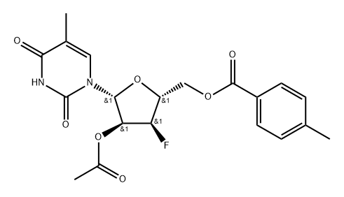 2'-O-Acetyl-5'-O-(p-toluoyl)-3'-deoxy-3'-fluoro-5-Methyluridine 结构式