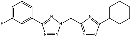 5-cyclohexyl-3-((5-(3-fluorophenyl)-2H-tetrazole-2-yl)methyl)-1,2,4-oxadiazole,2093786-64-0,结构式