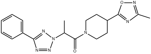 1-(4-(3-methyl-1,2,4-oxadiazole-5-yl)piperidino)-2-(5-phenyl-2H-tetrazole-2-yl)propan-1-one 结构式