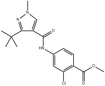 methyl 4-(3-(tert-butyl)-1-methyl-1H-pyrazole-4-carboxamido)-2-chlorobenzoate4-(3-(tert-butyl)-1-methyl-1H-pyrazole-4-carboxylic acid amide)-2-chlorobenzoic acid methyl ester Structure