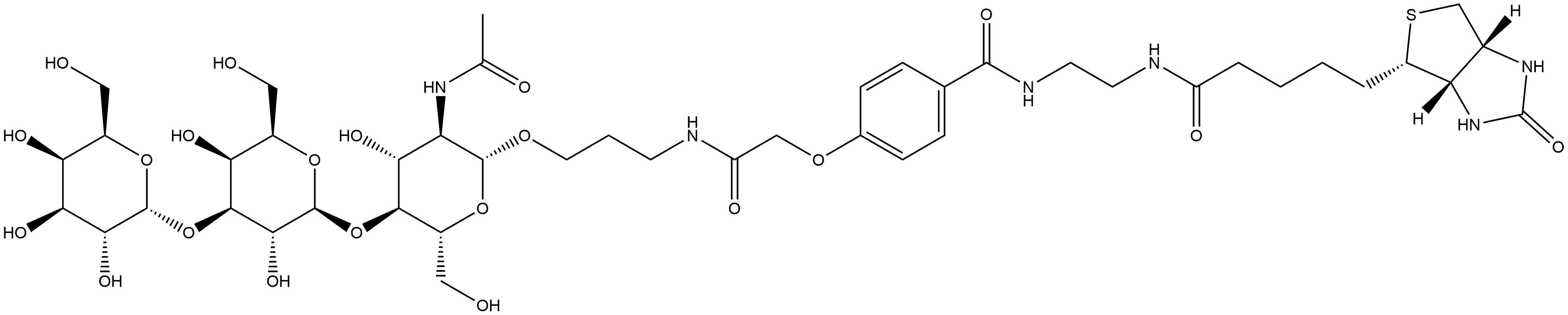 (3aS,4S,6aR)-N-[2-[[4-[2-[[3-[[O-α-D-Galactopyranosyl-(1→3)-O-β-D-galactopyranosyl-(1→4)-2-(acetylamino)-2-deoxy-β-D-glucopyranosyl]oxy]propyl]amino]-2-oxoethoxy]benzoyl]amino]ethyl]hexahydro-2-oxo-1H-thieno[3,4-d]imidazole-4-pentanamide Structure