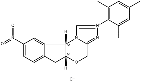 4H,6H-Indeno[2,1-b][1,2,4]triazolo[4,3-d][1,4]oxazinium, 5a,10b-dihydro-9-nitro-2-(2,4,6-trimethylphenyl)-, chloride (1:1), (5aR,10bS)- Structure