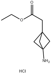 Bicyclo[1.1.1]pentane-1-acetic acid, 3-amino-, ethyl ester, hydrochloride (1:1) Structure