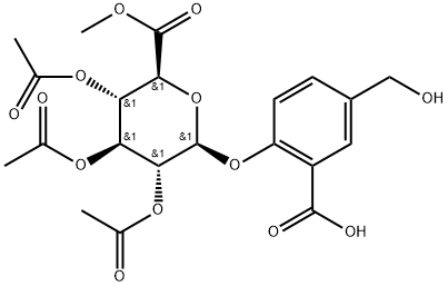 β-D-Glucopyranosiduronic acid, 2-carboxy-4-(hydroxymethyl)phenyl, 6-methyl ester, 2,3,4-triacetate Structure