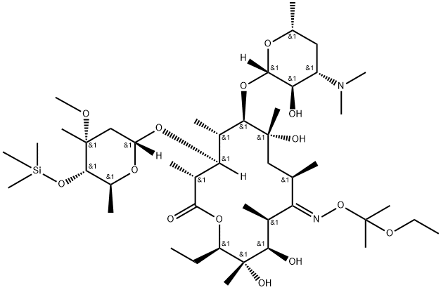 Erythromycin, 4''-O-(trimethylsilyl)-, 9-[O-(1-ethoxy-1-methylethyl)oxime] 化学構造式
