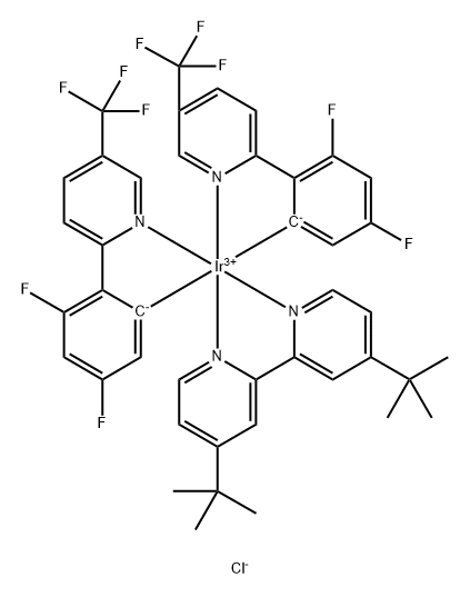 Iridium(1+), [4,4'-bis(1,1-dimethylethyl)-2,2'-bipyridine-κN1,κN1']bis[3,5-difluoro-2-[5-(trifluoromethyl)-(2-pyridinyl-κN)]phenyl-κC]-, chloride (1:1), (OC-6-33)- Struktur