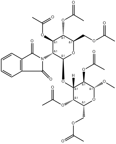 甲基3-O-(3,4,6-三-O-乙酰基-2-脱氧-2-邻苯二甲酰亚胺-Β-D-吡喃葡萄糖基)-2,4,6-三O-乙酰基-Β-D--吡喃半乳糖苷, 210472-13-2, 结构式