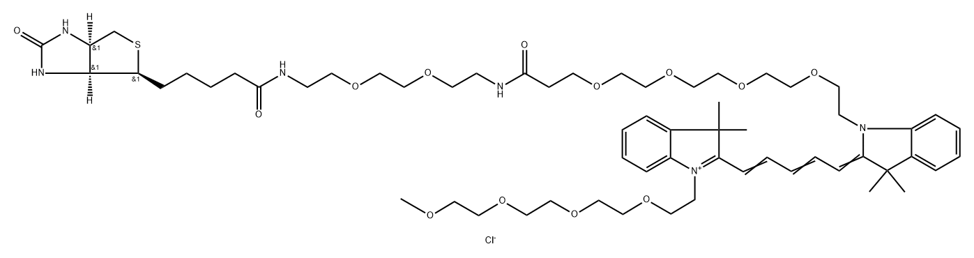 N-(m-PEG4)-N'-(Biotin-PEG2-Amido-PEG4)-Cy5 结构式