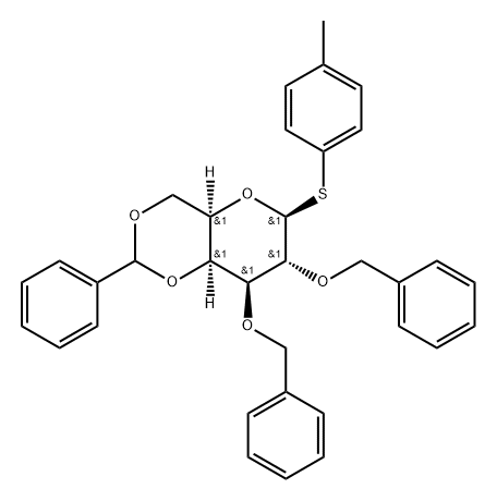 β-D-Galactopyranoside, 4-methylphenyl 2,3-bis-O-(phenylmethyl)-4,6-O-(phenylmethylene)-1-thio- Struktur