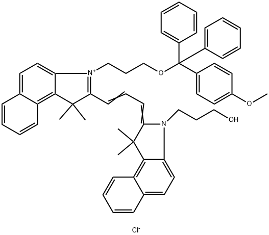 1H-Benz[e]indolium, 2-[3-[1,3-dihydro-3-(3-hydroxypropyl)-1,1-dimethyl-2H-benz[e]indol-2-ylidene]-1-propen-1-yl]-3-[3-[(4-methoxyphenyl)diphenylmethoxy]propyl]-1,1-dimethyl-, chloride (1:1) Structure