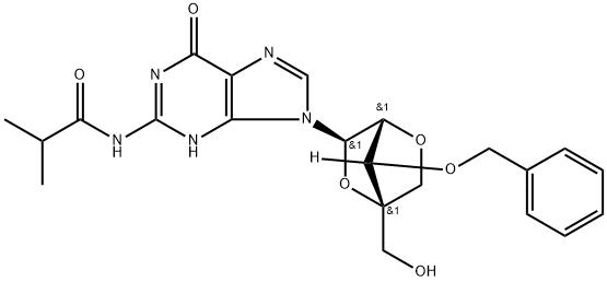 Propanamide, N-?[9-?[2,?5-?anhydro-?3-?O-?(phenylmethyl)?-?α-?L-?lyxofuranosyl]?-?6,?8-?dihydro-?6-?oxo-?1H-?purin-?2-?yl]?-?2-?methyl- (9CI) Structure