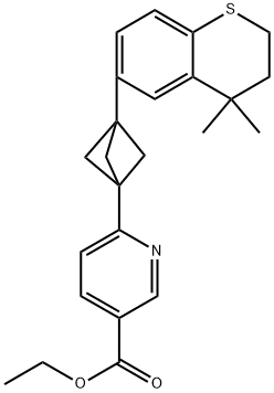 Ethyl 6-[3-(3,4-dihydro-4,4-dimethyl-2H-1-benzothiopyran-6-yl)bicyclo[1.1.1]pent-1-yl]-3-pyridinecarboxylate Struktur